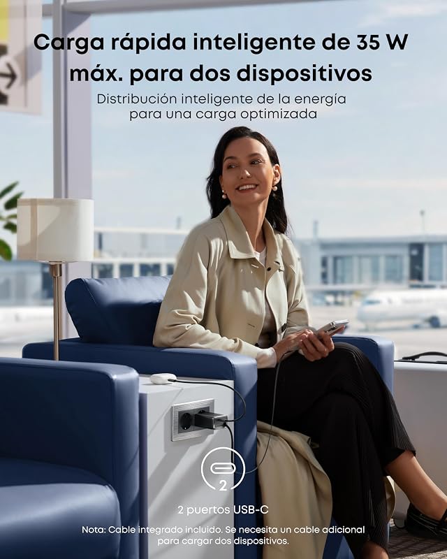 Anker Nano Fast Charge iPhone Charger 35W, Carregador USB c de alta velocidade com 2 portas, Cabo retrátil Anker InstaCord integrado, compatível com iPhone 16 Pro MAX/15/14, iPad, Pixel e muito mais. — foto 4 de 6