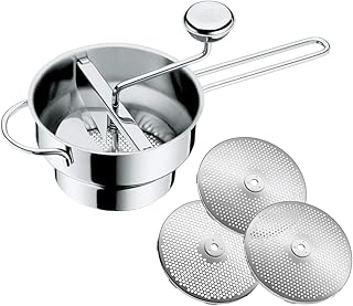 WMF Gourmet Passiermühle mit 3 Lochscheiben, 19 x 11,5 cm, Cromargan Edelstahl poliert, Passiergerät für Obst und Gemüse, zerlegbar