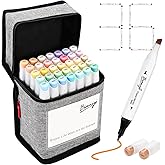 Bianyo 36 Pastel Colors Alcohol Markers Set, Dual Tip Fine & Chisel Markers with Grey Carry Case for Coloring, Blending, Sketching, Drawing & Highlighting