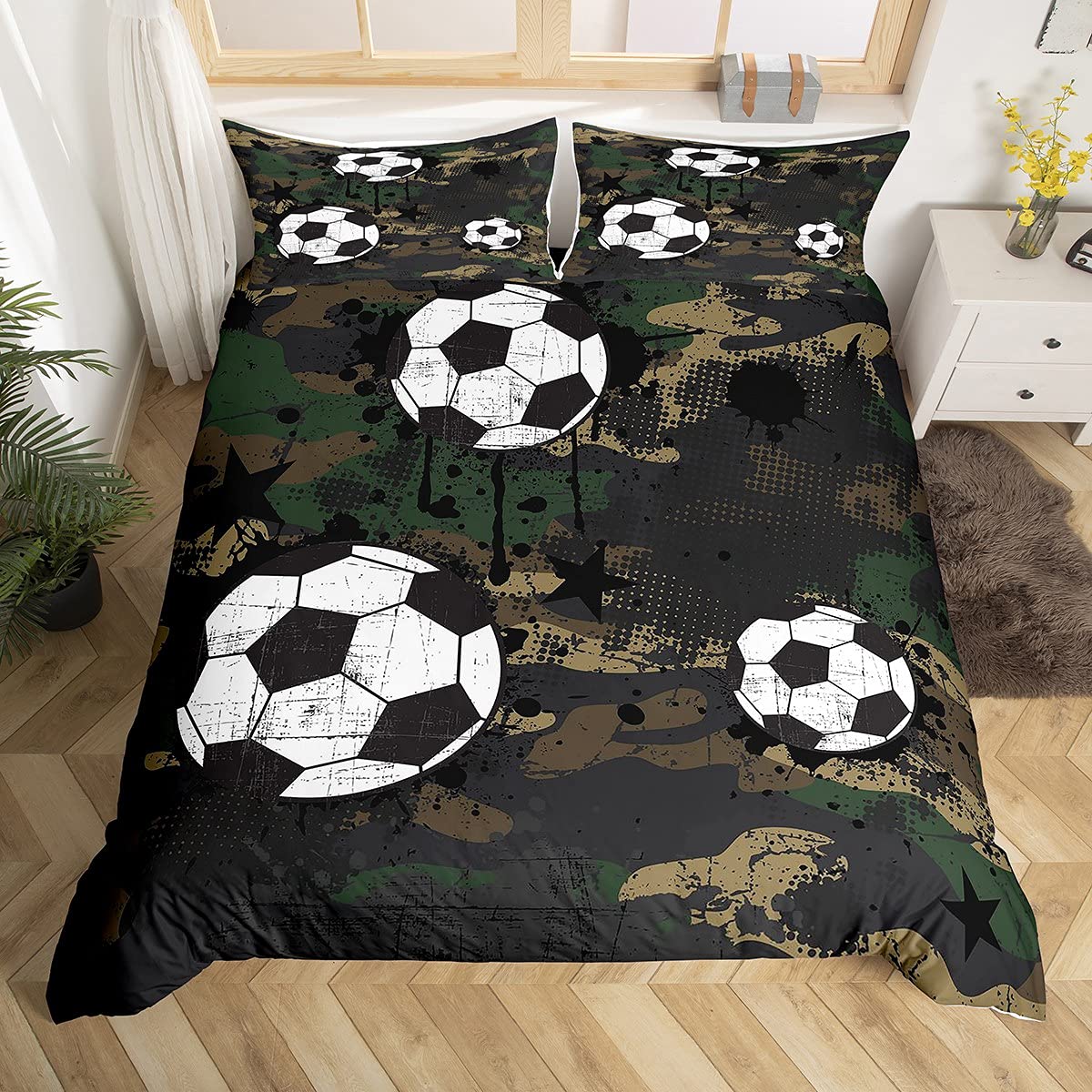 Camouflage Bedding & Linen Soccer Ball Bedding Set America Football Duvet Cover for Children Kids Boys Girls Sports Games Bedding & Linen Army Military Single Size