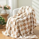 NEWCOSPLAY Knitted Brown White Checkered Blanket Super Soft Plush Throw for Couch Fuzzy Fluffy Microfiber Lightweight Blanket for Bed Sofa All Season Use (Brown White, Throw(50"x60"))