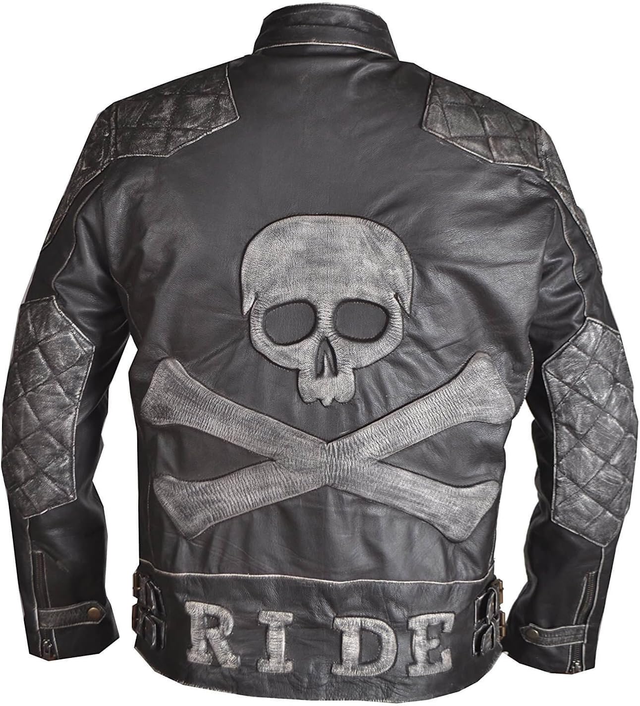 WONDERPIEL Men Skull and Bones Leather Biker Jacket - Vintage Jackets for Motorcycle Rider - Genuine Lambskin - Black