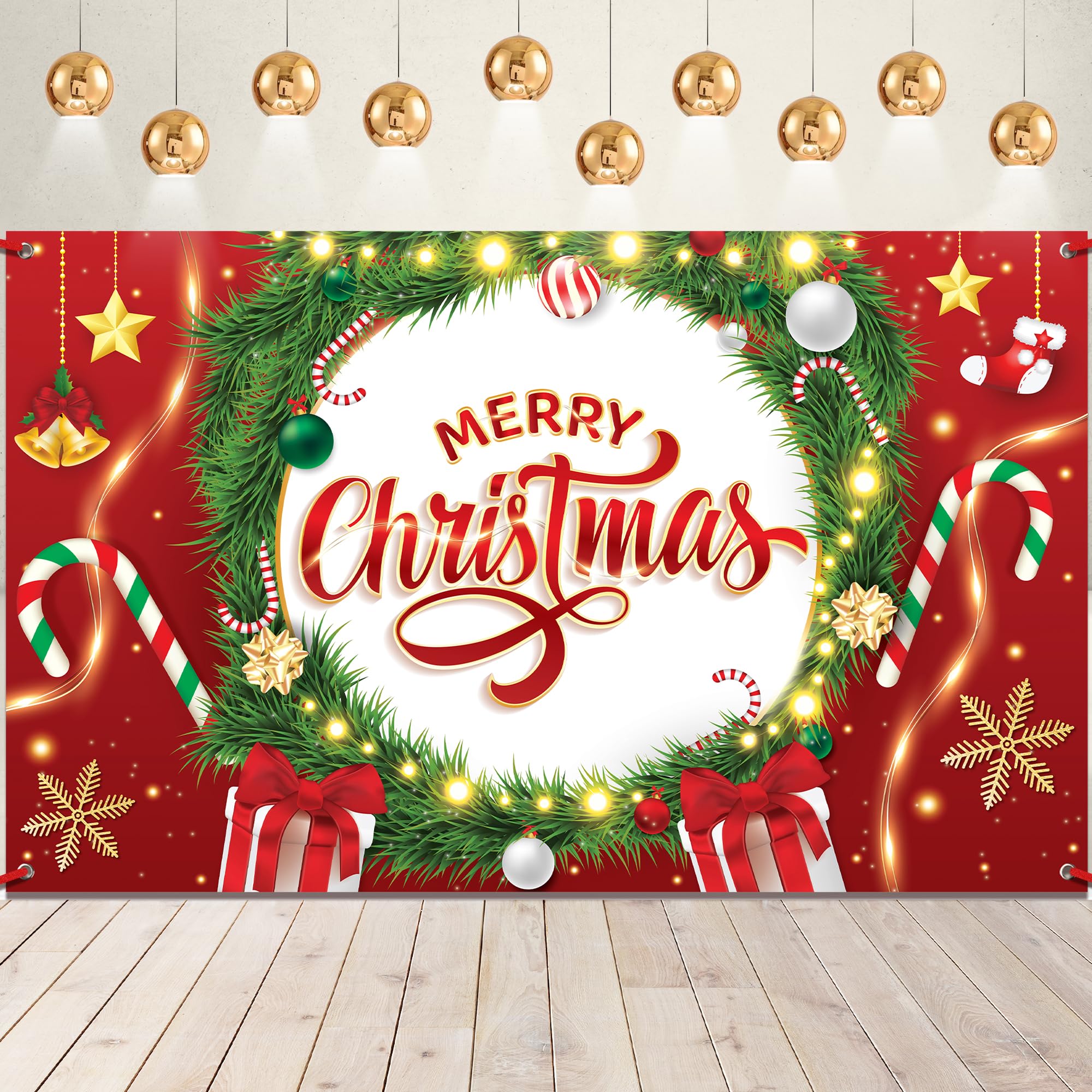 KatchOn, XtraLarge, Merry Christmas Banner - 72x44 Inch | Red Merry Backdrop for Christmas Decorations | Backdrop for Xmas Decorations | Banner for Xmas Decor Indoor | Winter Party Decor