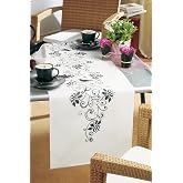 Vervaco Embroidery Kits Cross Stitch Table Runner DIY Kit, Tablecloth to Embroider with Embroidery Image in Modern Design, Cotton and Embroidery Thread, 15 x 57 Inches, Black Flowers