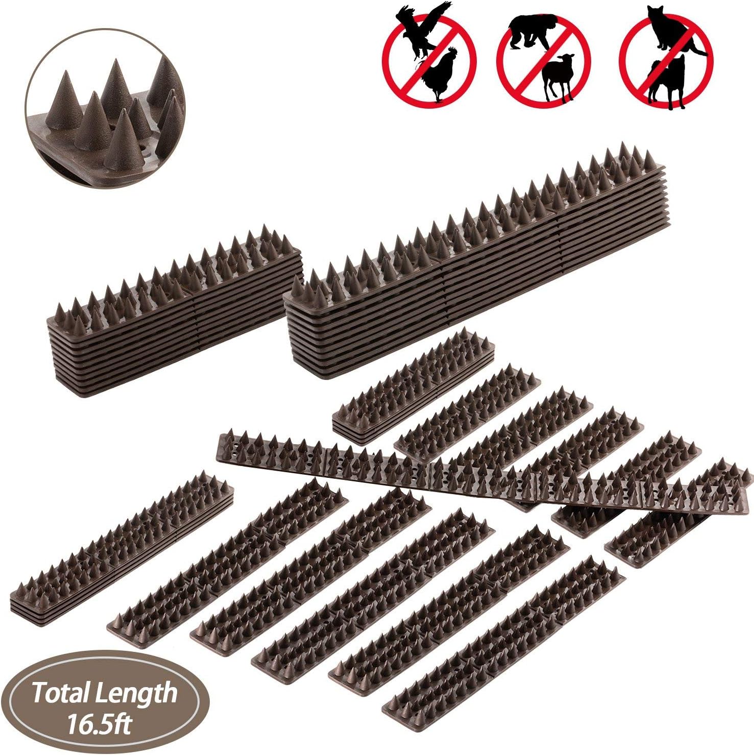 WeyTy Defender Birds Spikes, Bird Repellent Anti-climb Security Spikes to Prevent Birds, Cat and Small Animals from Entering Your Yard Security for Fence, Railing, Walls and Roof (Brown1)