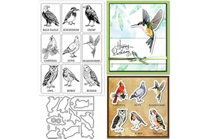 GLOBLELAND Lot de tampons transparents et matrices de découpe en métal pour fabrication de cartes Motif oiseaux et corbeaux e
