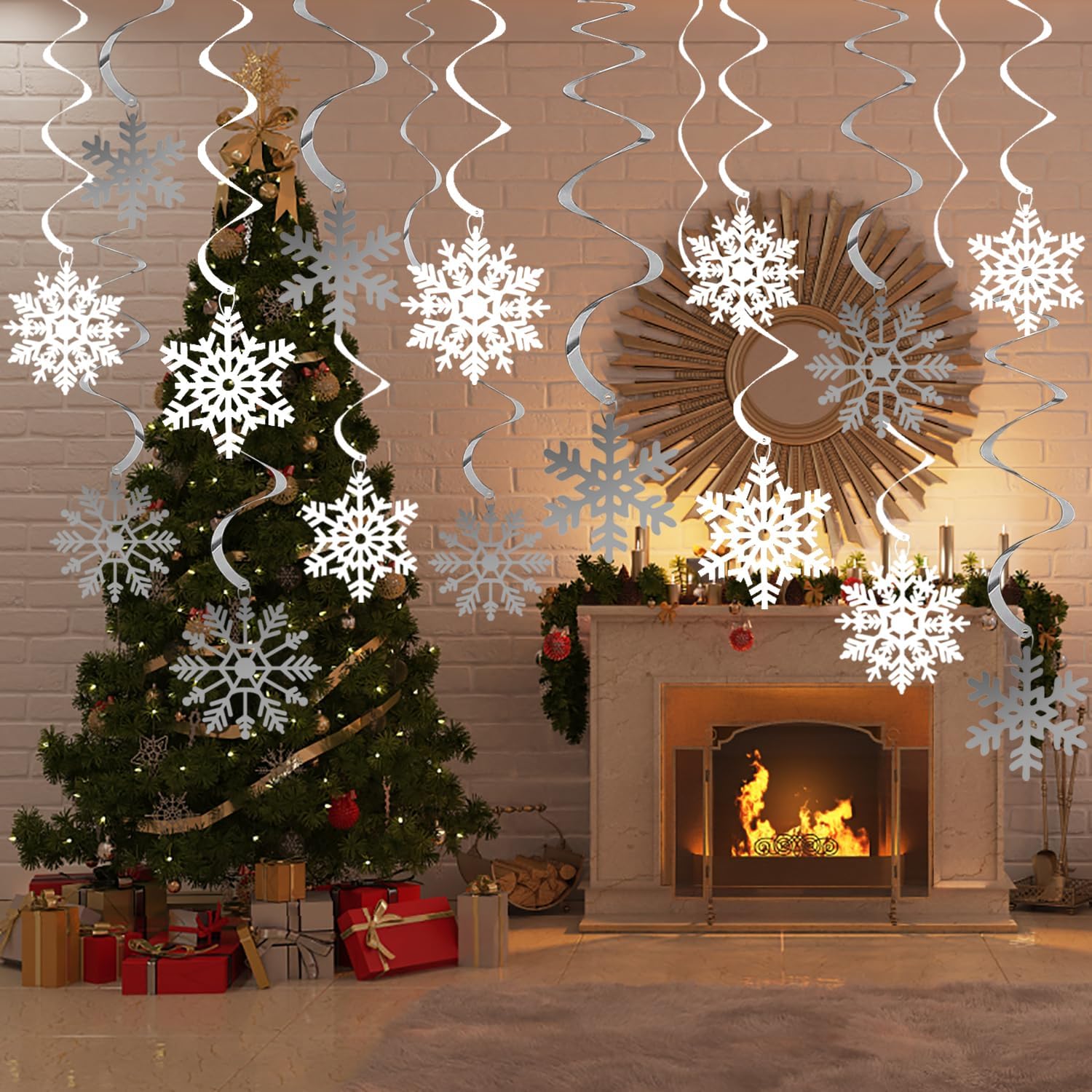 30 PCS Christmas Ceiling Decorations, Christmas Hanging Snowflake Decorations, Silver & White Ceiling Swirls Hanging Ornaments for Winter Wonderland Frozen Themed Xmas New Year Party