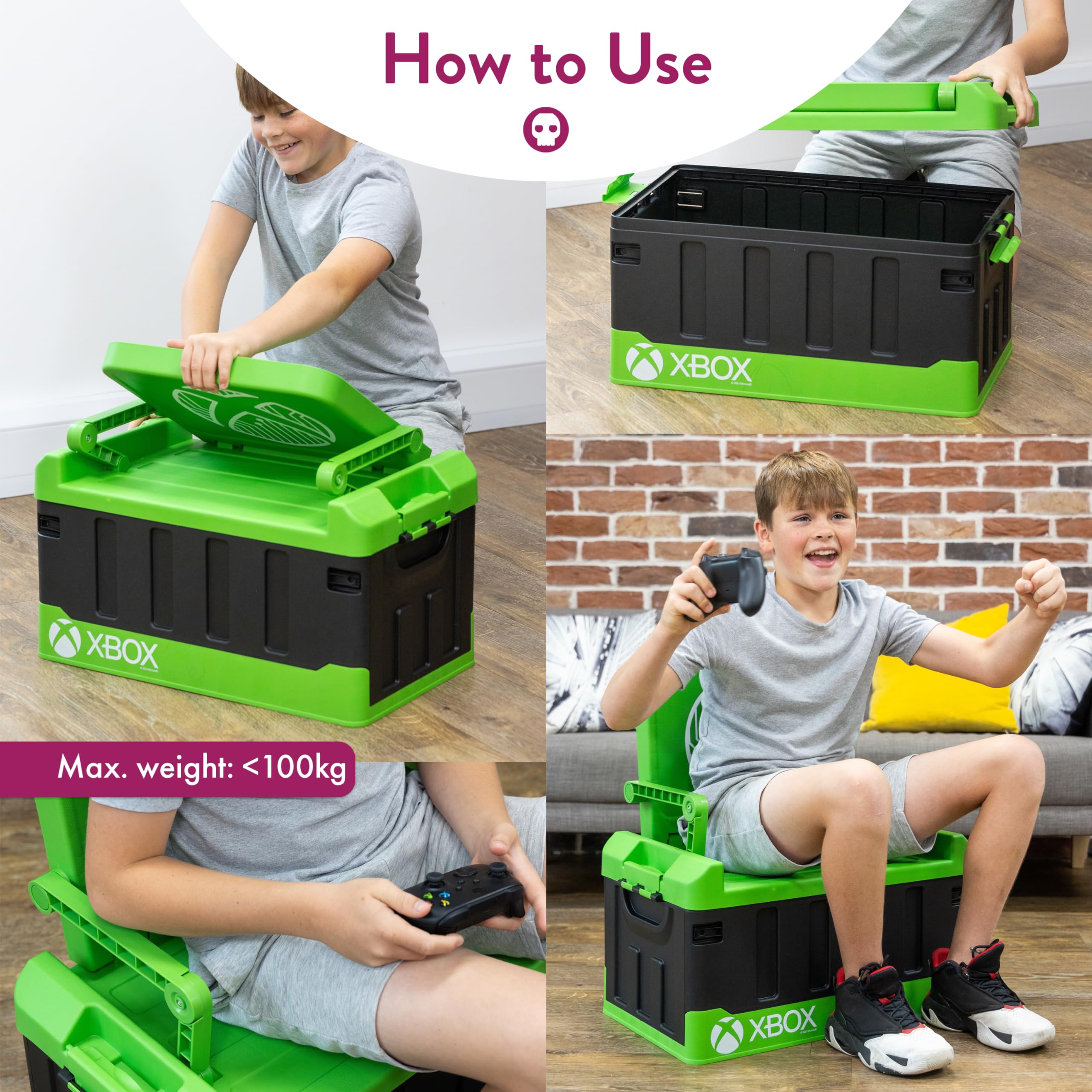 Numskull PS5-Inspired 2-in-1 Toy Storage Box & Folding Chair - Gaming Accessory Organizer with Lid and Handles for Family Rooms, Official PS5-Inspired Merchandise