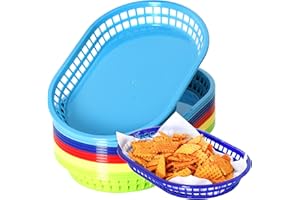 Youngever 15 Pack Plastic Fast Food Baskets - Snack Baskets in 5 Assorted Colors (Rectangular Shape) for Popcorn, Chips, Snacks