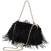 Rulala Fancy Women Faux Fur Tote Handbag Furry Purse Long Fur Tassel Evening Shoulder Crossbody Bag Party Wedding