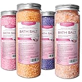 XIWEIOO Bath Salt 4 Pack Kit 56 OZ Himalayan Pink Salt Foot Soak Lavender Orange Rose Scent Tea Tree Oil Epsom Salt Bubble Bath for Women Dead Sea Salt Moisturizing Skin Softens Calluses