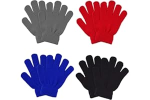 MENOLY 4 Pairs Winter kids Gloves Kids Knit Gloves Warm Stretchy Knitted Magic Gloves Full Fingers Gloves