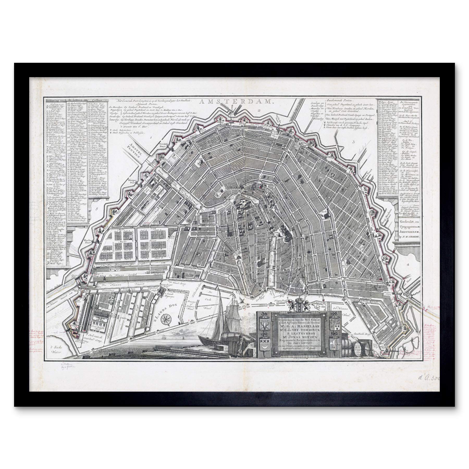 Artery8 Philips Old Map Of Amsterdam City Netherlands Art Print Framed Poster Wall Decor 12x16 inch