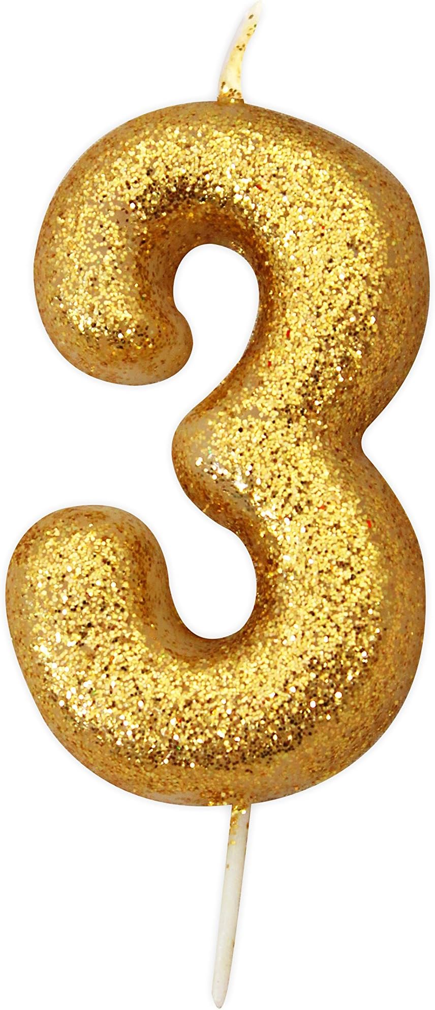 Anniversary HouseMetallic Gold Glitter Candle, Number 3, 3rd Birthday Cake Topper, 7 Centimeters, AHC90/3