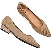 ZVQQVZ Chunky Heels for Women Knit Ballet Shoes Pointed Toe Low Heel Mesh Comfortable Block Pumps Dress Shoes