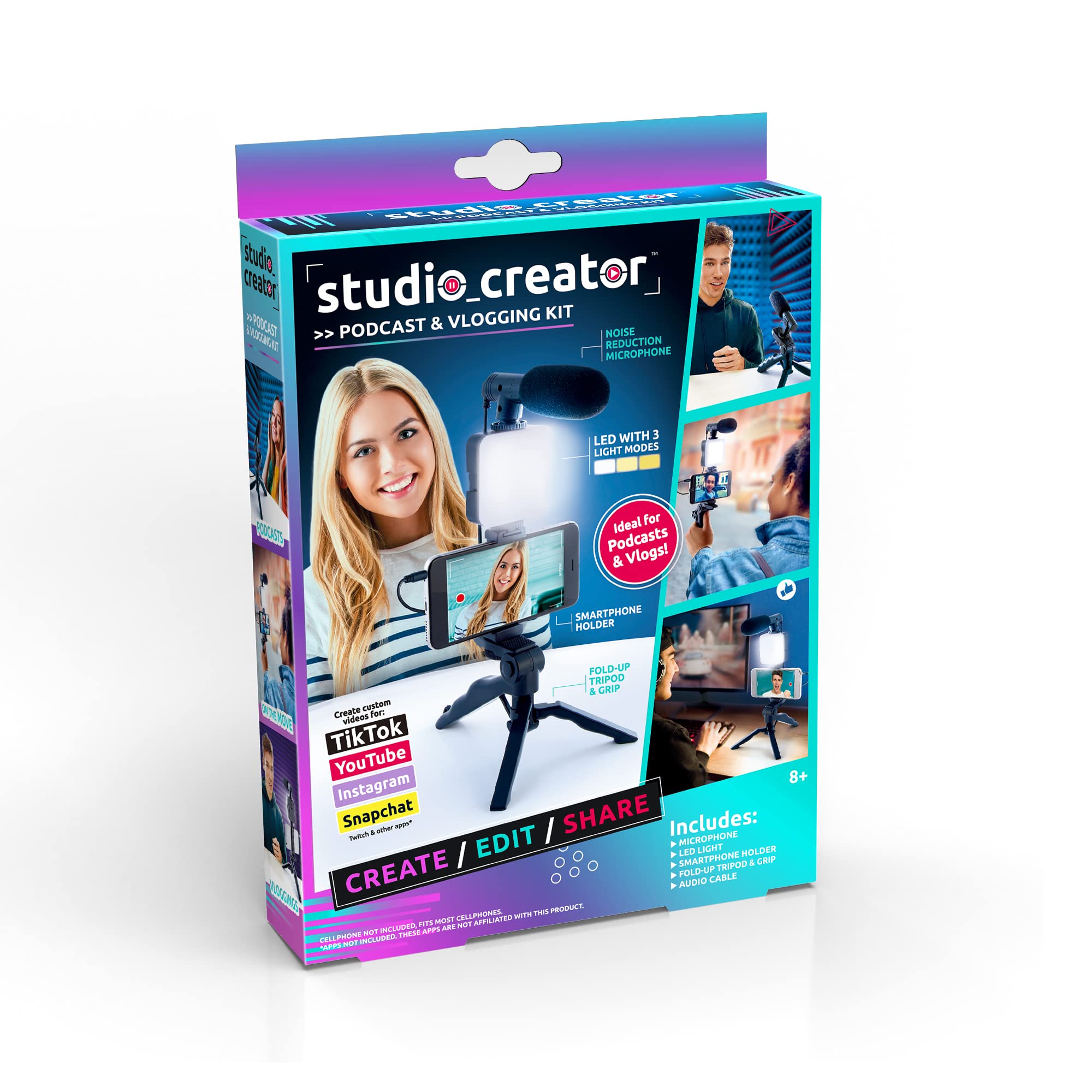 Canal Toys New Studio Creator Podcast & Vlogging Kit – Record Your own podcasts and Vlogs Like Your Favorite influencers! Fold-up Tripod, LED Light & Microphone. Ages 8+