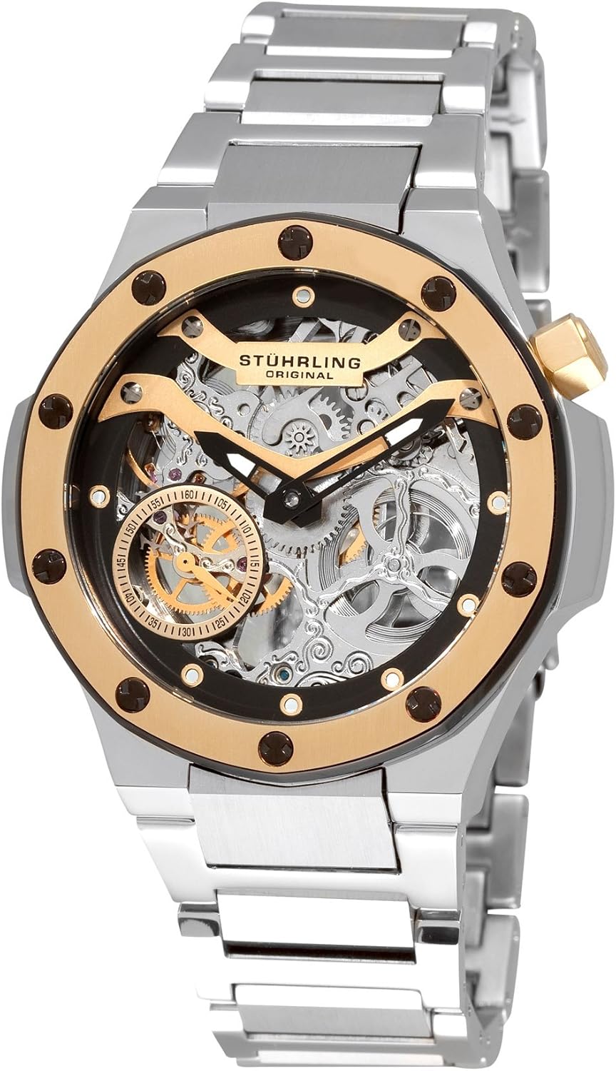 stuhrling original men's gmt stainless steel bracelet watch