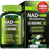 Nad Resveratrol Supplement 61800mg Per Bottle – Liposomal Nad+ Resveratrol for Women & Men – High Purity 1200mg Nad+ Supplement for Energy & Healthy Aging, Resveratrol, Quercetin, CoQ10 – 90 Counts