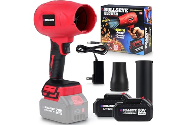 Bullseye Blower – Cordless Leaf Blower, Mini Handheld Turbo Jet with 2 Batteries, 20V 350W Electric Air Power for Patio, Gara