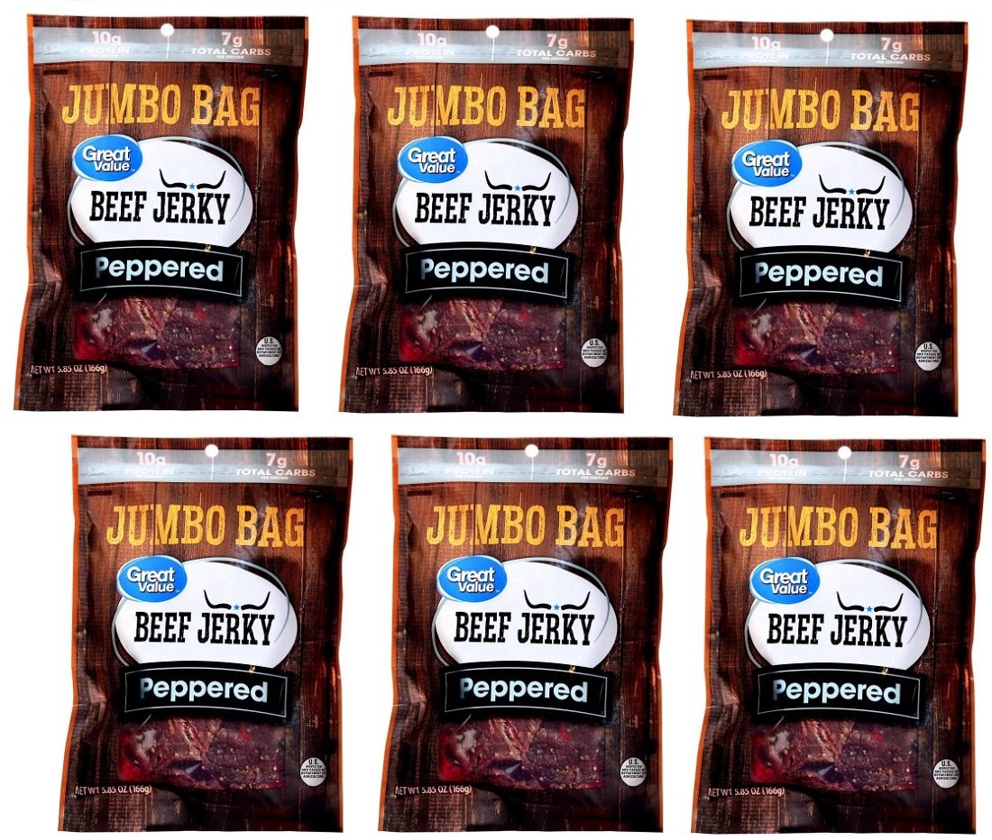 Great Value Beef Jerky, Peppered, Jumbo Bag, 5.85 Oz