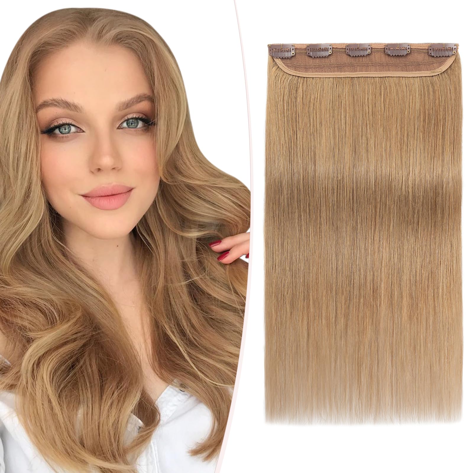SEGOHAIR Clip in Hair Extensions Real Human Hair, 10" Hair Extensions Clip in One Piece 5 Clips Seamless (40g) Strawberry Honey Blonde — image 1