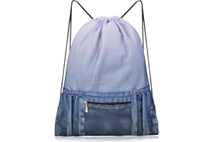 Fiodrimy Mesh Drawstring Backpack Bag Beach Bag with Zipper Pocket Gym Backpack Bag for Swimming Gear Gym Storage Bag for Adult Kids (Grey)