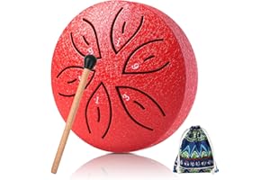 LTAXAF Steel Tongue Rain Drum - 3 Inch 6 Notes for Outside with Drum Music Book, Mallets, Musical Education Entertainment Meditation Yoga Zen Gifts (Red)