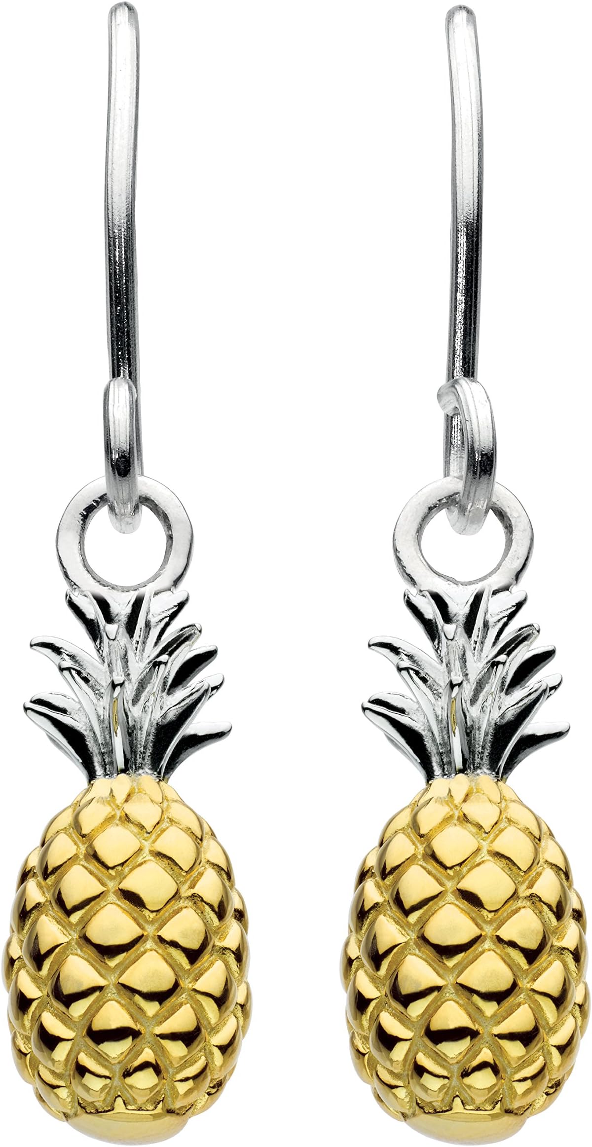 DEWSterling Silver and Gold Plate 3D Pineapple Drop Earrings