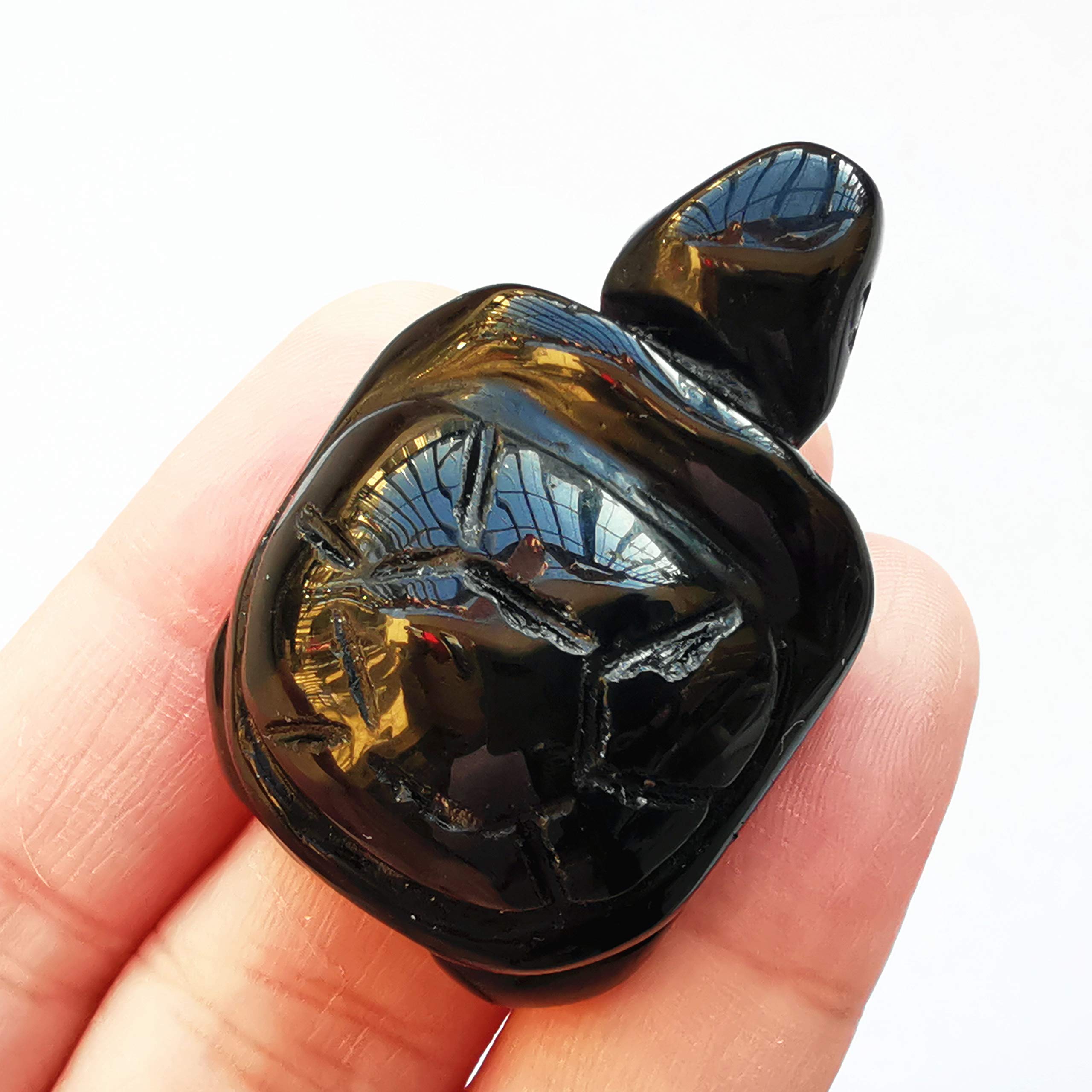 Manekieko Natural Black Obsidian Tortoise Crystals and Healing Stones, 35mm Carved Animal Collectible Sculpture Fengshui Healing Crystal