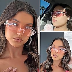 Haqptul Rimless Y2K Sunglasses Star Wrap Around