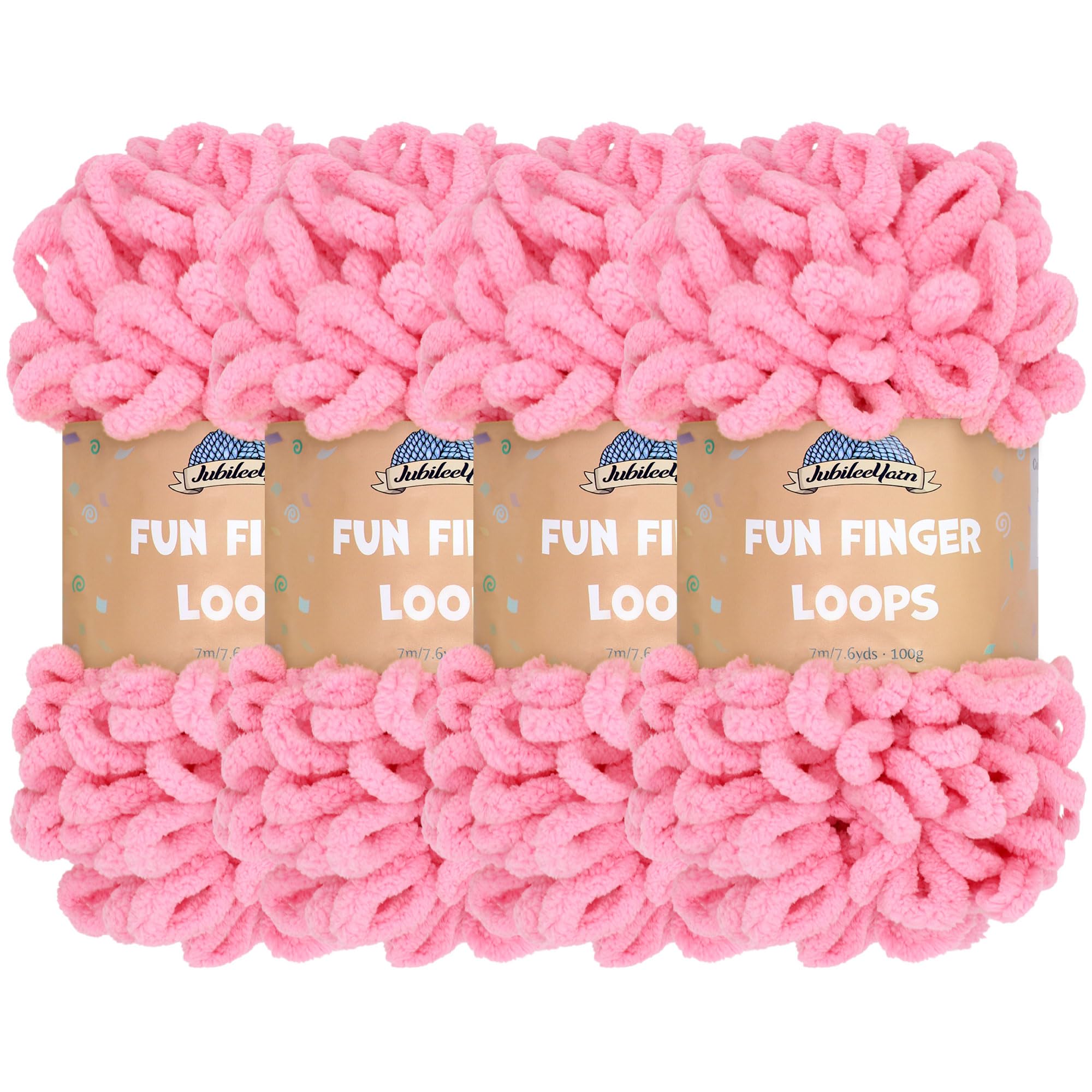 JubileeYarn Fun Finger Loops Yarn - Polyester Jumbo Weight Loop Yarn - 100g/Skein - Tickled Pink - 4 Skeins