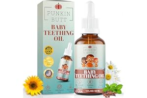 Punkin Butt - Natural Herbal Teething Oil for Babies - Daily Use Soothing Relief Drops | Baby, Infant, Toddler Gum & Tooth Relief | Organic Chamomile, Clove & Peppermint Infusion - 1oz with Dropper