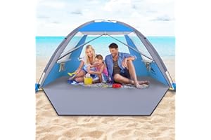 Happy Travel Beach Tent, UPF 50+ UV Protection Sun Shade Shelter for 3/4/5/6/7/8 Person, Portable Beach Canopy for Family & Baby, Lightweight & Easy Setup Beach Cabana with 3 Ventilation Mesh Windows