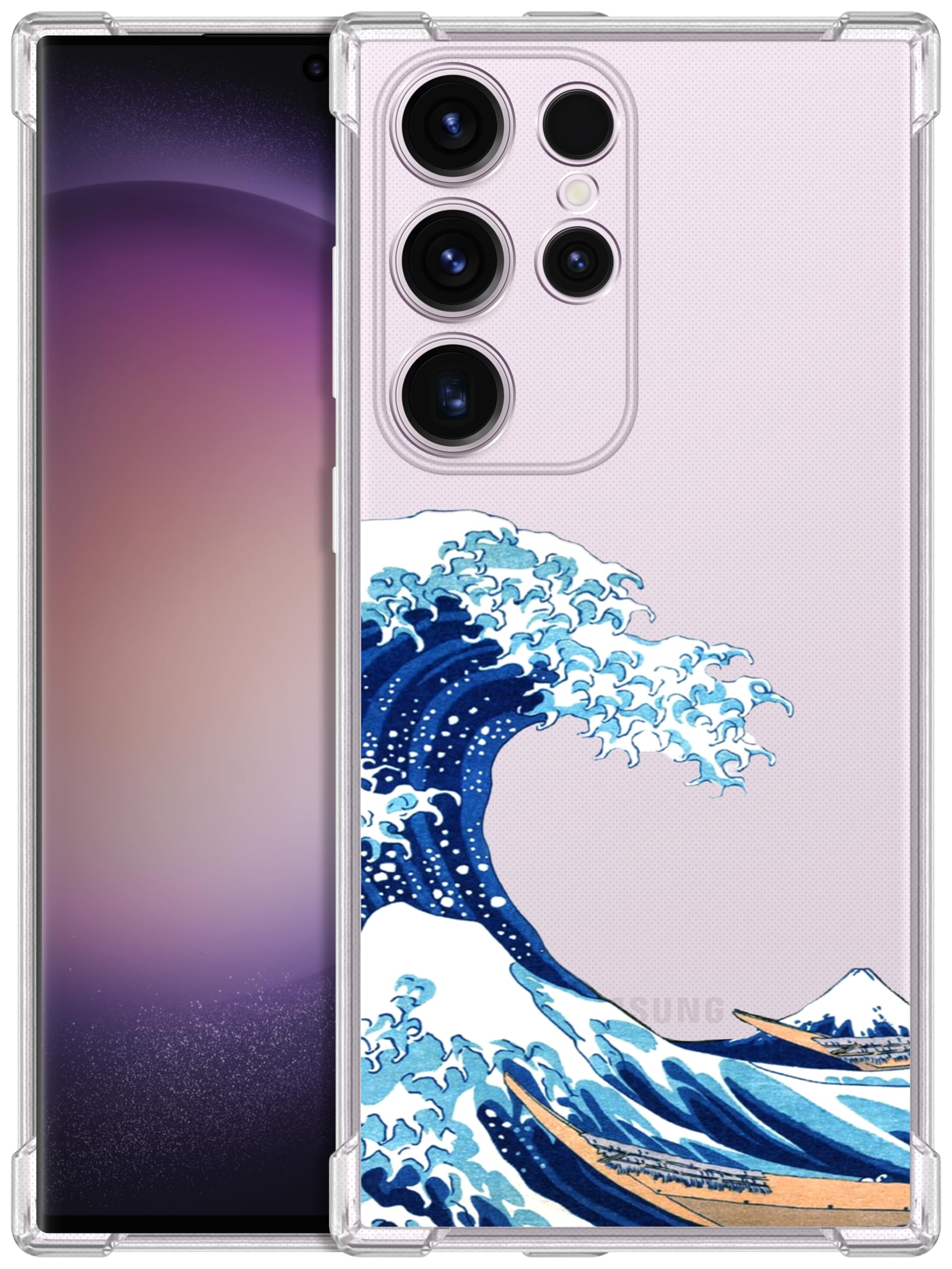 Photo 1 of GlamCase Clear Case for Samsung Galaxy S23 Ultra 5G, Galaxy S23 Ultra Clear Case - The Great Wave Design Printed Clear Shockproof Protective Designer Back Clear Case/Cover for Samsung S23 Ultra