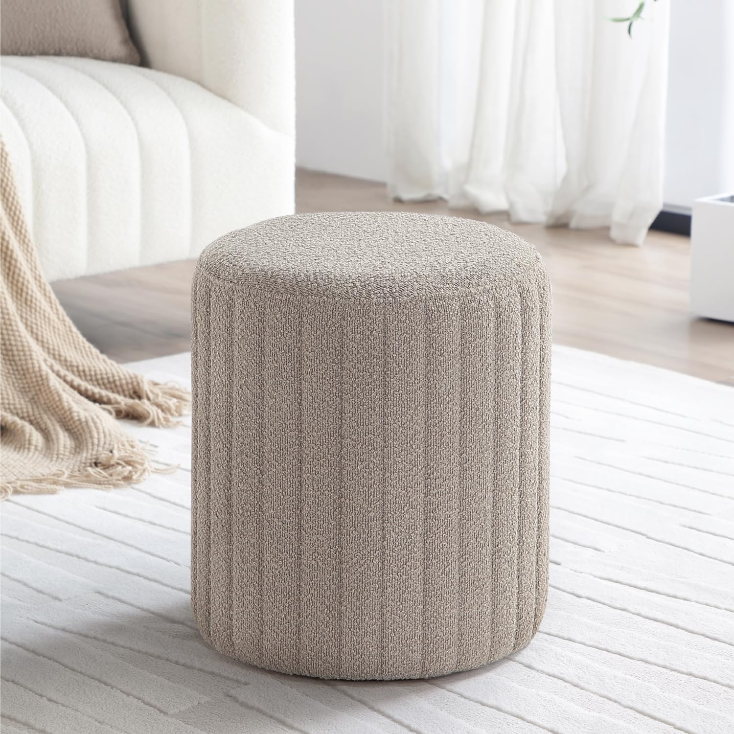 Photo 1 of Get Set Style Modern Round Ottoman with Soft Padded Seat, Multifunctional Vanity Chairs for Makeup, Upholstered Footrest Stool Ottoman Foot Stool for Living Room, Bedroom