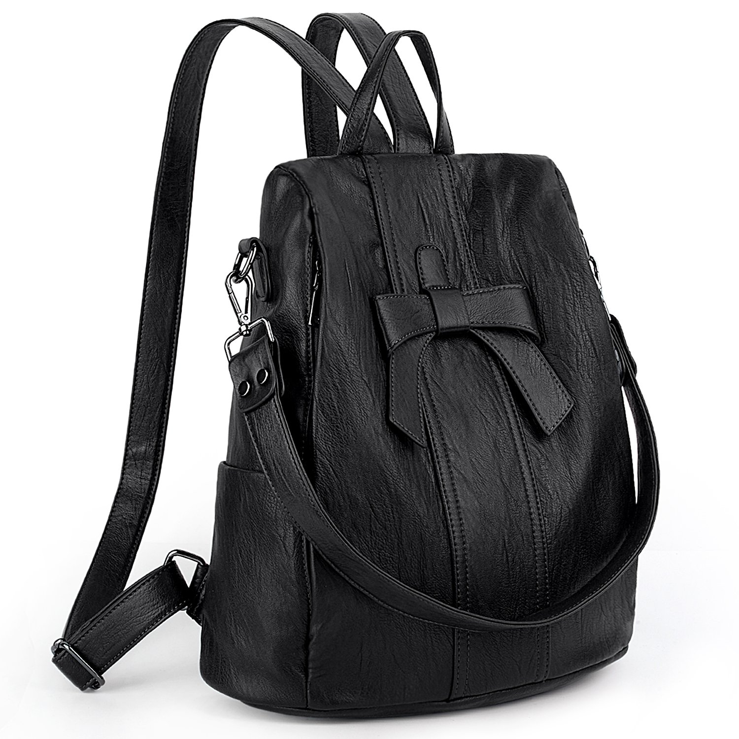 UTO Anti Theft Backpack for Women Mother Mum Bowknot Ladies Laptop Rucksack Bag Travel Shoulder Handbag Vegan Leather Black