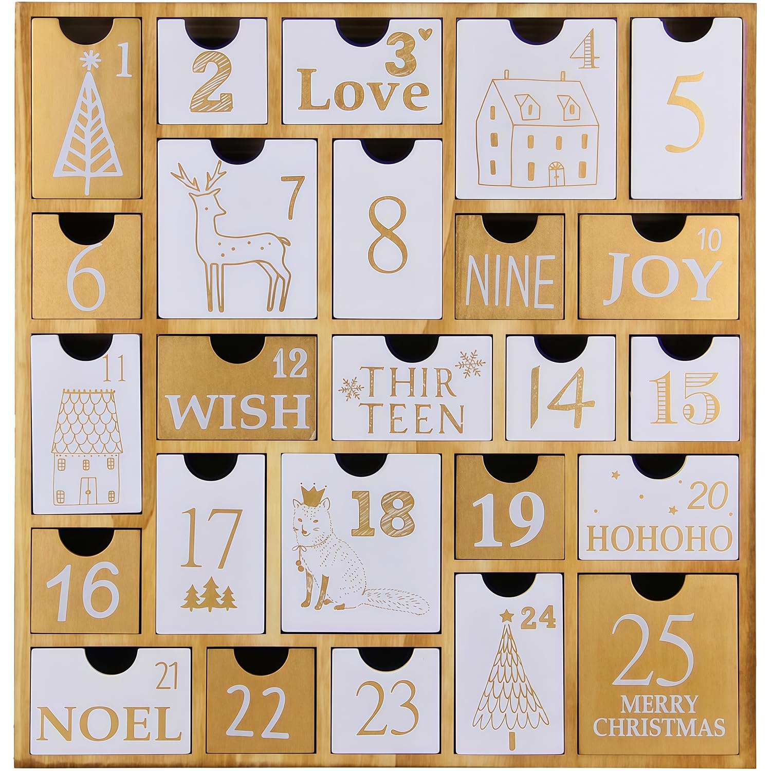 Photo 1 of ***DAMAGED AND MISSING PARTS*** Juegoal Advent Calendar with 25 Drawers Countdown to Christmas, Refillable Wooden Advent Xmas Gift for Kids, 12 Inches Tall