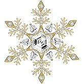 Unimooie Gold Plated Elegant Full Cubic Zircon Snowflake Brooch Pin Cute Winter Rotate Star Snowflakes Corsage Pins Christmas Gift with Box