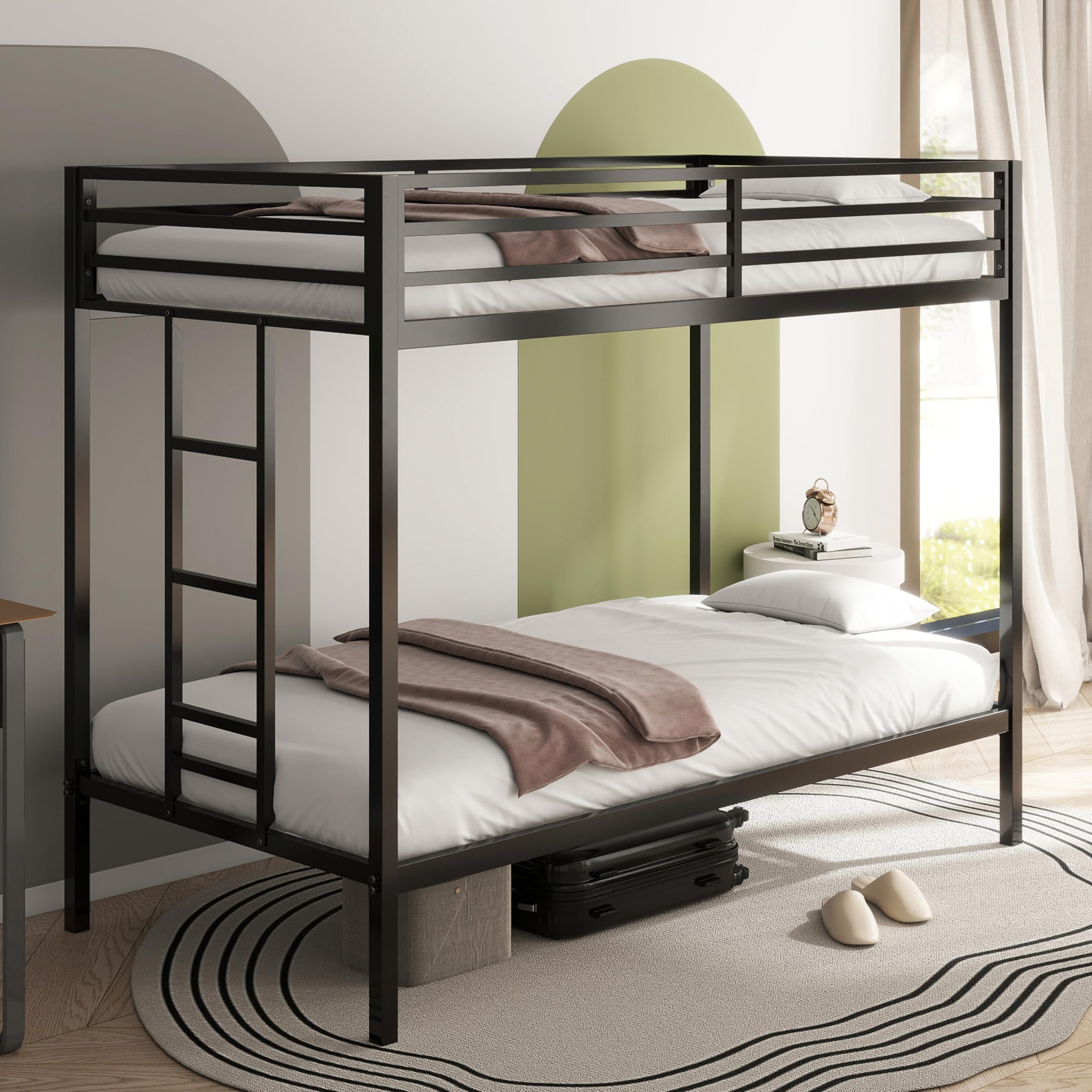 Photo 1 of ***FACTORY SEALED***
***TRUCK/TRAILER PICKUP ONLY***
QUORYTH Adam Sturdy Twin Over Twin Bunk Bed Metal Black for Kids and Adult, Twin Over Twin Bunk Bed with Ladder and Guardrails, Easy Climbing, Beds for Bedroom