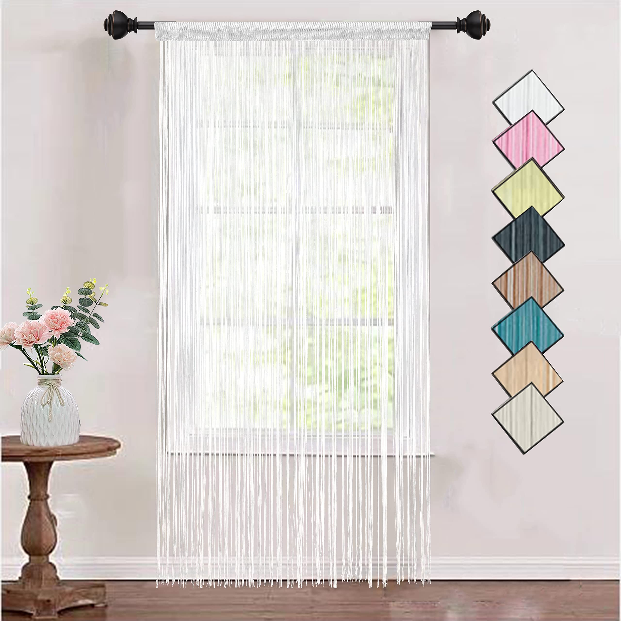 HSYLYM White String Curtains Door Fringe Dense Decorative Use for Wedding,Party,Celebration,White,90 x 245 cm