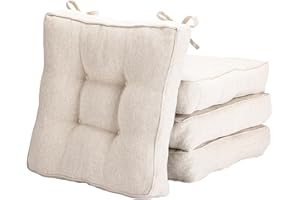 BYSNOW 4Pack Chair Pads, Non Slip Office Chair Pads with Ties, Kitchen Chair Cushions (Beige,16x16)