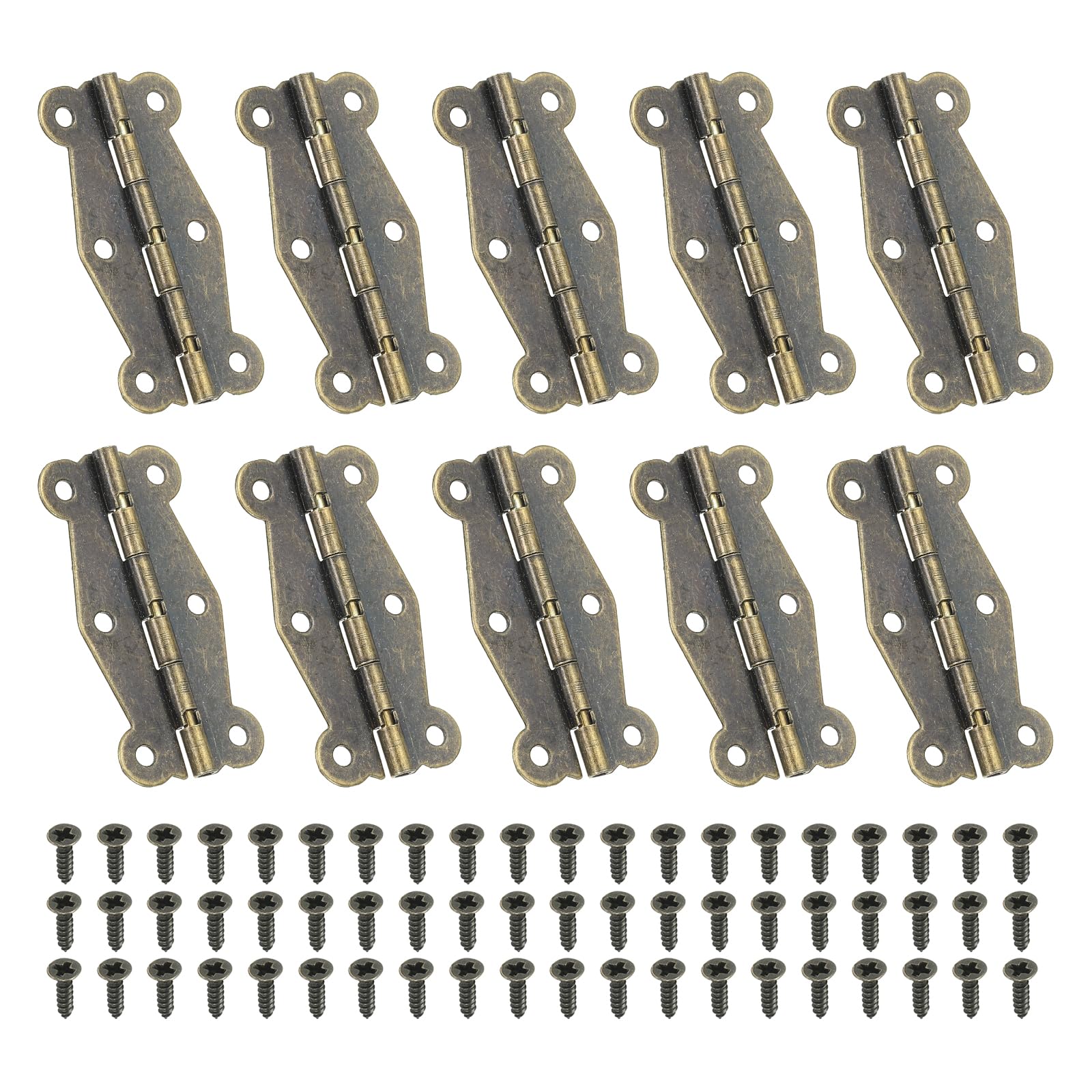 PATIKIL Small Vintage Antique Brown Metal Butterfly Decorative Hinges, 10 Pack, 180-Degree, Electroplated, Surface Mount, 49 x 23mm / 1.9 x 0.9inch(L*W), 0.7mm/0.03inch Thickness