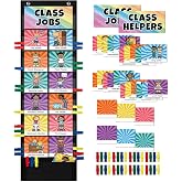 Jobs Pocket Chart with 47 Cards for Classroom, Class Management Helpers Black Chart for Preschool Elementary Homeschool, Teachers Must Haves Educational Supplies for Students