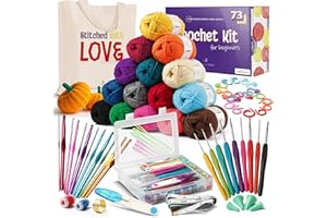 HEARTH & HARBOR Crochet Kit for Beginners Adults and Kids, 73 Piece Knitting & Crochet Supplies Includes 1500 Yards Assorted Yarn, 21 Ergonomic Hooks, Plus Many Accessories – Beginner Crochet Kits Ideal for Amigurumi