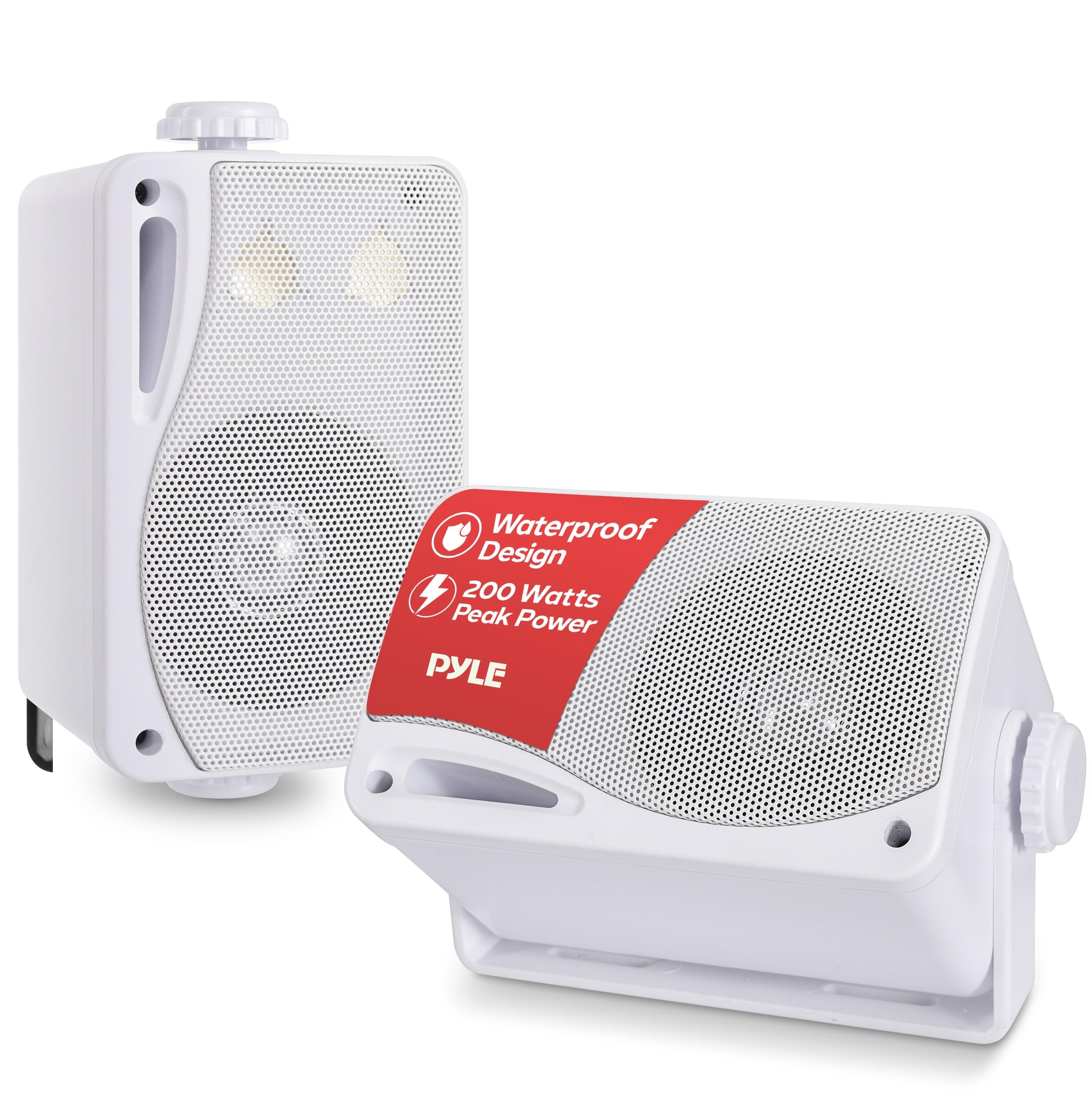 Pyle 3-Way Weatherproof Outdoor Speaker Set - 8.89cm 200W Pair of Marine Grade Mount Speakers - in a Heavy Duty ABS Enclosure Grill - Home, Boat, Poolside, Patio, Indoor Outdoor Use -PLMR24 (White)