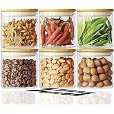 6 Piece Glass Storage Jars Set with Airtight Bamboo Lids and Labels, 20oz/600ml Glass Spice Jars Food Storage Containers for