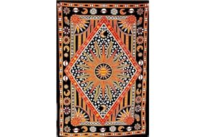 ANJANIYA Burning Sun Tapestry, Celestial Sun Moon Star Planet Bohemian Medium Tapestry Tarot Card Wall Hanging Boho Hippie Hippy Beach Coverlet Curtain (Orange, 54"X60")