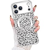 Fiyart Designed for iPhone 17 Pro Case 2025,Compatible with MagSafe Cheetah Print Plating Camera Protection Magnetic Glitter Leopard for Women Men Shockproof Phone Bumper 6.3"-Silver