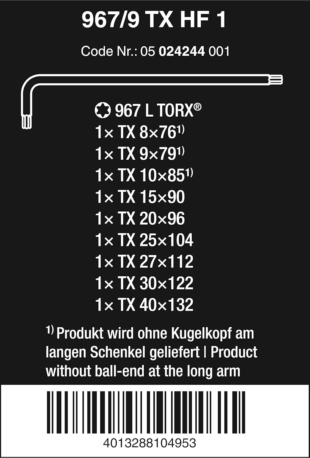 Wera 05024244001 TX8-40 Torx Key Set Holding Function (9 Pieces), Black - Image 3