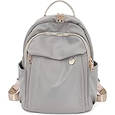 M-ioi-M Compact Small Fashion Backpack Purse for Women,Chic Mini Daypack with Gold-Tone Hardware,Casual Minimalist Lightweight Water-Resistant Nylon Bag for Petite Women & Daily Essentials(Gray Beige)